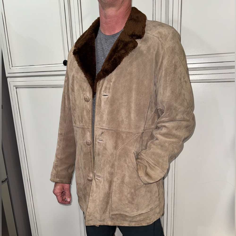 Vintage Deerskin Trading Post 100% leather suede fur lined coat jacket 40 L